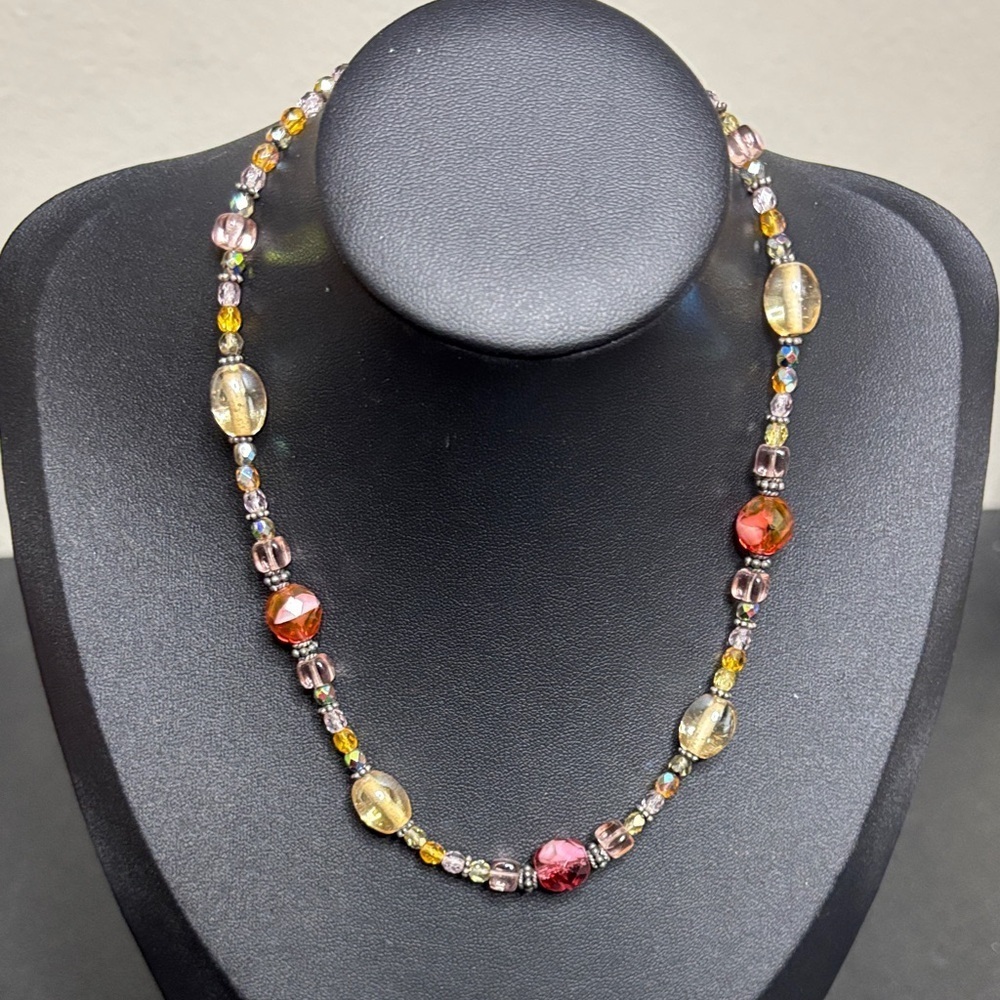Vintage Glass Multicolor Beaded Necklace Aurora Borealis